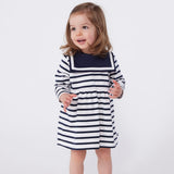 Petit Bateau Baby l/s Striped Dress w/ Sailor Collar ~ White/Navy