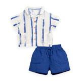 Play Up Baby Striped Woven Shirt & Shorts Set ~ Off White/Cobalt