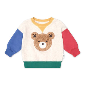 Huxbaby Furry Huxbear Color Block Sweatshirt & Sweatpants Set ~ Oat Marle Multi