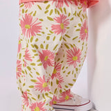 Petit Bateau Baby Flower Graphic T-shirt & Floral Print Pants Set ~ White Multi