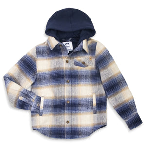 Appaman Boys Glen Hooded Flannel Shirt ~ Blue Herringbone Plaid