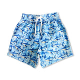 Mish Boys Watercolor Shark Swim Trunks ~ White/Blue