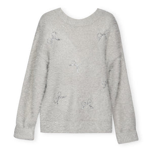 Hannah Banana Fuzzy Metallic Sequin Bows Sweater & Sequin Mini Skirt Set 7-12 ~ Grey/Silver