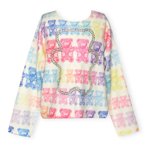 Hannah Banana Gummy Bear Print Sweater w/ Rhinestones  ~ White Multi