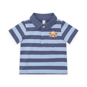 Huxbaby Peeping Hux Striped Polo & Slouch Shorts Set ~ Blue/Midnight