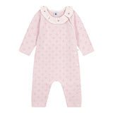 Petit Bateau Knit l/s Romper w/ Floral Ruffle Collar ~ Pink