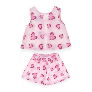 Yell-Oh! Baby Girl Embroidered Hearts Sleeveless Top & Shorts Set