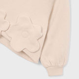 Mayoral Girls Floral Applique Sweatshirt & Printed Leggings Set 7-12 ~ Light Khaki/Navy