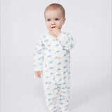 Petit Bateau Side Zip Dinosaur Print Footie ~ White Multi