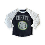 Rowdy Sprout Baby Nirvana Smiley Raglan l/s Tee ~ Vintage Black/White