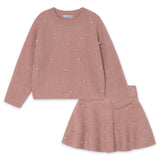 Mayoral Girls Knit Sweater & Skirt Set w/ Pearls ~ Heather Quartz