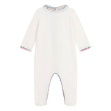 Petit Bateau Front Snap Velour Footie w/ Floral Print Collar ~ White
