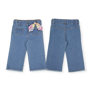 Mayoral Baby Girl Wide Leg Jeans w/ Printed Bow ~ Medium Wash