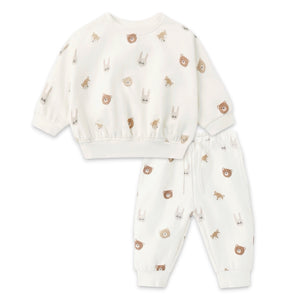 Quincy Mae Relaxed Fleece Sweatshirt & Sweatpants Set ~ Critters/Ivory