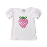 Sparkle Sisters Pink Strawberry Puff Sleeve Tee ~ White