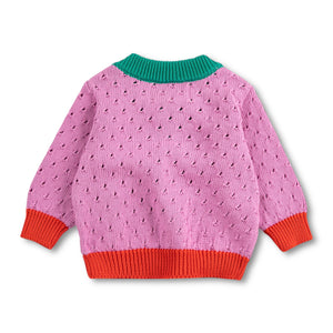 Bobo Choses Baby Color Block Knit Cardigan ~ Fuchsia Multi