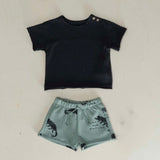 Play Up Baby Jersey Tee & Fleece Sweatshorts Set ~ Carbon/Iguanas