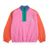 Bobo Choses Smiling Color Block Quarter Zip Sweatshirt & Shorts Set ~ Fuchsia