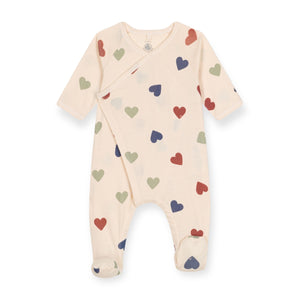 Petit Bateau Side Snap Multi Hearts Footie ~ White Multi