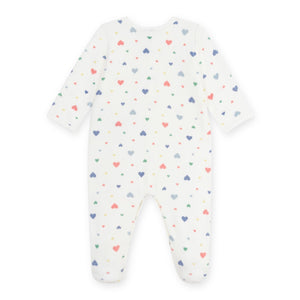 Petit Bateau Velour Front Snap Multi Hearts Print Footie ~ White Multi