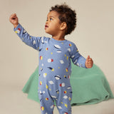 Petit Bateau Back Snap Space Print Footie ~ Blue Multi