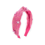 Bari Lynn Star Print Tulle Knot Headband w/ Crystal Star Charms
