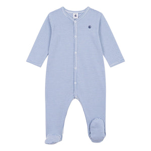Petit Bateau Front Snap Stripe Footie ~ Blue/White