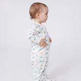 Petit Bateau Side Zip Dinosaur Print Footie ~ White Multi