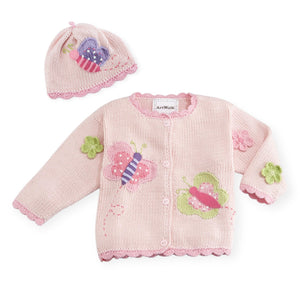 Artwalk Knit Cardigan & Hat Set ~ Butterflies/Pink