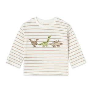 Mayoral Baby Boy Dinos l/s Striped T-Shirt ~ Cream/Mole