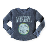 Rowdy Sprout Nirvana Smiley Thermal l/s Tee ~ Vintage Black