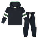 Babyface Boys Striped Sleeve Hoodie & Sweatpants Set ~ Navy