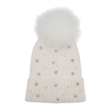 Bari Lynn Multi Star Charm Hat w/ Fur Pom