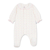 Petit Bateau Front Snap Multi Heart Print Footie w/ Ruffle Collar ~ White Multi