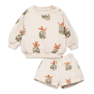 Play Up Baby Pineapple Print Sweatshirt & Sweatshorts Set ~ Oatmeal