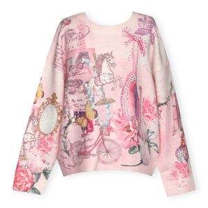 Baby Sara Vintage Ballet Print Sweater & Tiered Mesh Tutu Skirt Set ~ Pink Multi