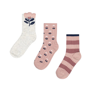Mayoral Girls Striped & Floral Socks 3pk ~ Pastel/Oatmeal