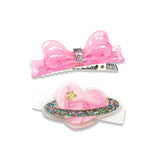 Lilies & Roses Pearlized Pink Heart Planet & Bow Hair Clips