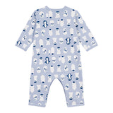 Petit Bateau Front Snap Snowman Print Romper ~ Blue/White