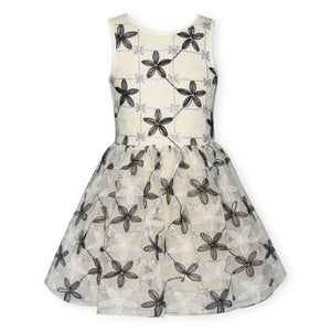 Hannah Banana Flowers Mesh Party Dress ~ Off White/Black