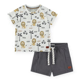 Babyface Baby Boy Printed T-Shirt & Sweatshorts Set ~ Lions/Dark Grey