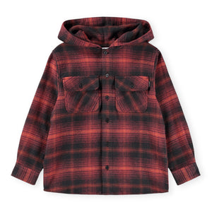 Molo Rizz Button Down Shirt w/ Hood ~ Dark Red Check
