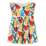 Stella McCartney Girls Love Print Jersey Dress w/ Frill ~ White Multi
