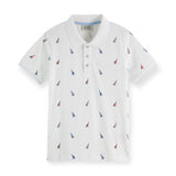 Scotch & Soda Boys s/s Allover Printed Pique Polo ~ White