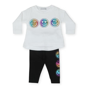 Little Mish Multi Rainbow Smile Thermal Top & Legging Set ~ White/Black