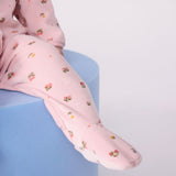 Petit Bateau Velour Front Snap Floral Print Footie ~ Pink Multi