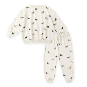 Rylee + Cru Baby Relaxed Sweatshirt & Sweatpants Set ~ Dachshund/Natural