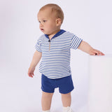 Petit Bateau Baby Striped Sailor Tee & Shorts Set ~ Cream/Blue