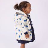 Petit Bateau Baby Heart Print Hooded Rain Jacket ~ Ecru/Blue