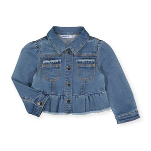 Mayoral Baby Girl Peplum Raw Hem Jean Jacket ~ Medium Wash
